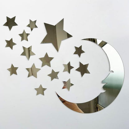 Silver Acrylic Moon & Stars Wall Stickers - Kids Room Decor