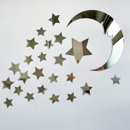 Silver Acrylic Moon & Stars Wall Stickers - Kids Room Decor