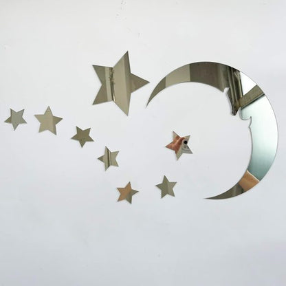 Silver Acrylic Moon & Stars Wall Stickers - Kids Room Decor