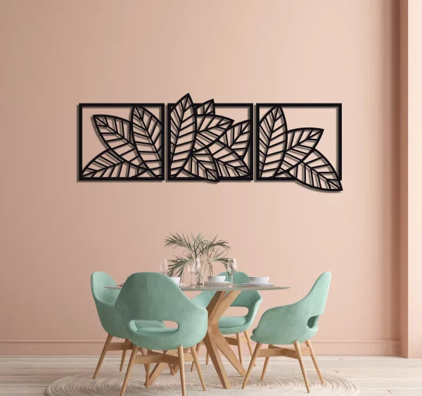 3D Wooden Leaf Panel Wall Art – Set of 3 Hanging Pieces