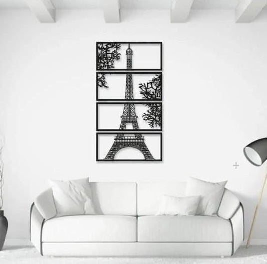 Parisian Elegance: 4-Piece MDF Eiffel Tower Wall Hanging