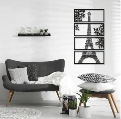 Parisian Elegance: 4-Piece MDF Eiffel Tower Wall Hanging