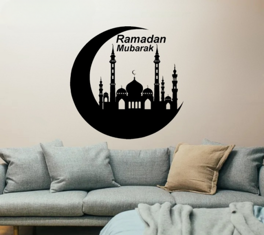 Ramadan Mubarak Crescent Mosque Wooden Wall Art