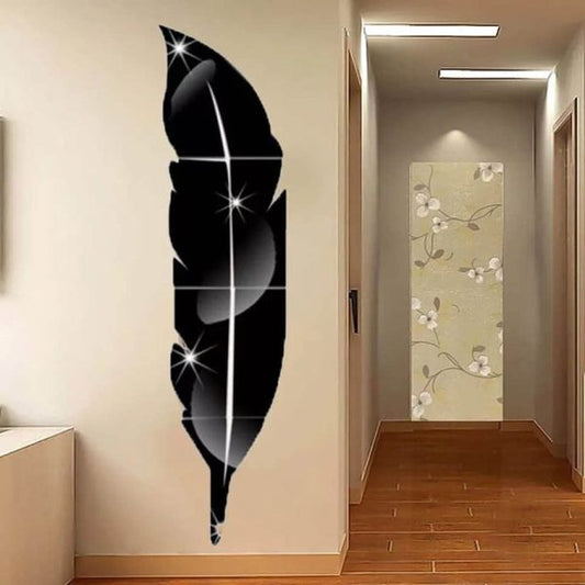 Acrylic Leaf Mirror Wall Decor - Black Color